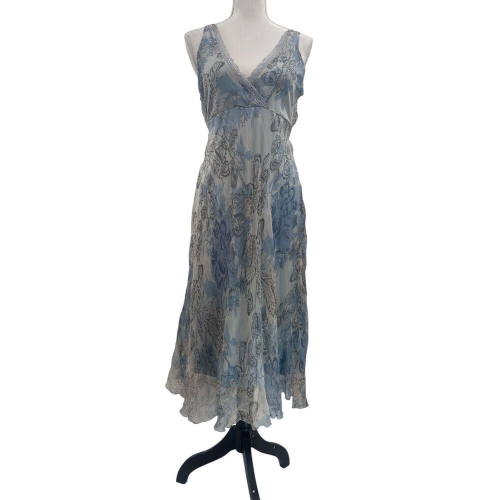 Vintage Jonathan Martin Blue Floral Lace Trim Dress - Size 10